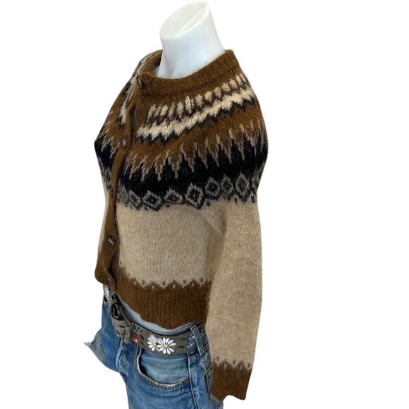 SOLD - Polo Ralph Lauren Fair Isle Cardigan Sweater SMALL Nordic Brown Designe - Picture 7 of 9
